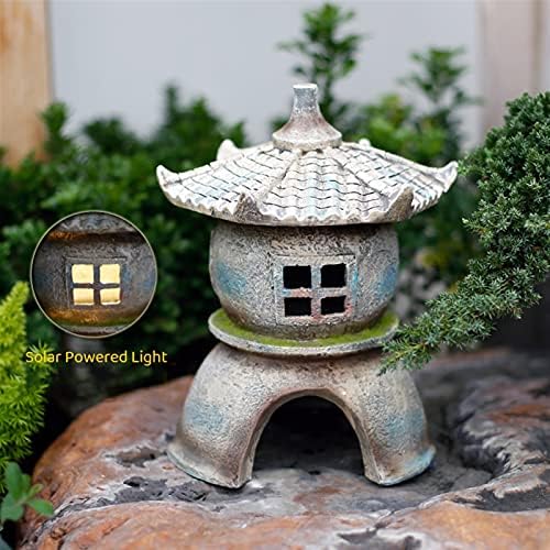 RAN Polyresin Asian Pagoda Lantern Figurine Solar Powered Zen Pagoda Outdoor Statue, Waterproof Garden Sculpture, 11.02" Tall - Image 4