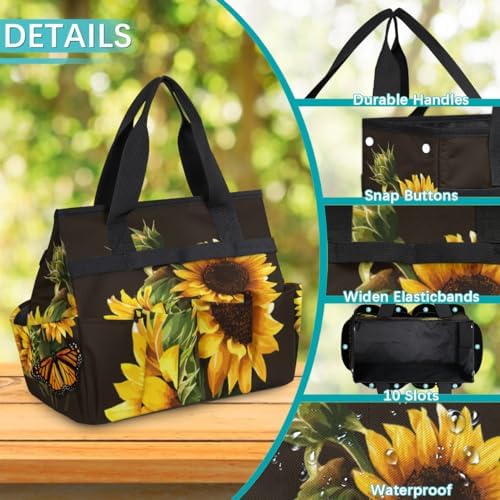 Butterfly Sunflower Funny Garden Tool Bag Waterproof Gardening Tool Storage Bag with Handle & 10 Pockets Gardening Tote Bag for Women Garden Tool Organizer - Image 2