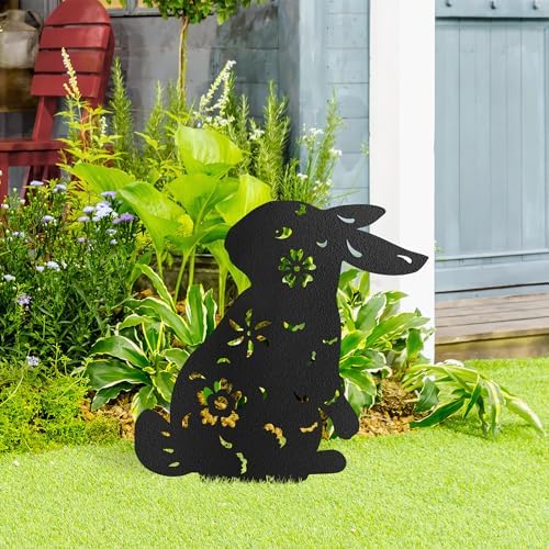 Floral Rabbit Metal Garden Stake Decorative, Elegant Floral Cutout Design Silhouette Statues for Yard Art, Outside, Patio, Outdoor Decor, Garden Decorations, Lawn Ornaments - 16" Black - Image 3