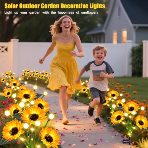 Solar Lights Outdoor Garden Decor 4 Pack Sunflower Firefly Solar Flowers - Image 5