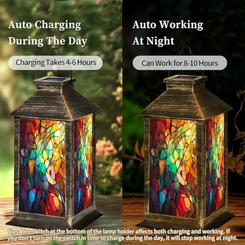 Solar Lantern Abstract Stained Glass Features an Intricate Arrangement Outdoor Waterproof Hanging Solar Light Outside Lights for Patio Yard House Lawn Decor Birthday Gifts for Women Mom - Image 4