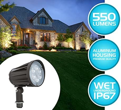 Westgate Lighting LED 12 Volt Outdoor Landscape Garden Bullet Flood Lights - Path Walkway Lawn Spotlights - Wire/Spike Accessories Included - IP67 Waterproof - High Lumen (6W, 5000K Cool White) - Image 2