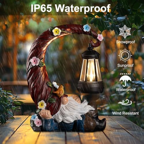 twinbling Garden Gnomes Outdoor Statue with Solar Light, Waterproof Resin Gnome Decor, Funny Garden Sculptures for Patio Lawn Yard, Mom Gifts for Mother’s Day Housewarming - Image 4