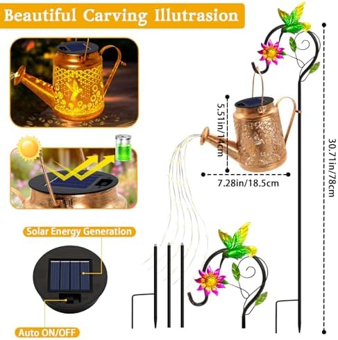Hummingbird Solar Lights Outdoor Waterproof, Birthday Gifts for Christmas Mom Grandma Women, Solar Watering Can Lights with Shepherd Hook, Metal Hanging Lantern Garden Decor Yard Outside Patio Lawn - Image 3