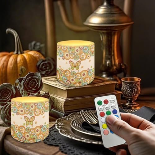 4 PCS Flameless LED Candle with Color Changing Control 4H 8H Timer Remote Electric Pillar Candle for Room Fall Wedding Christmas Decorations Boho Mandala Flower Butterfly - Image 2