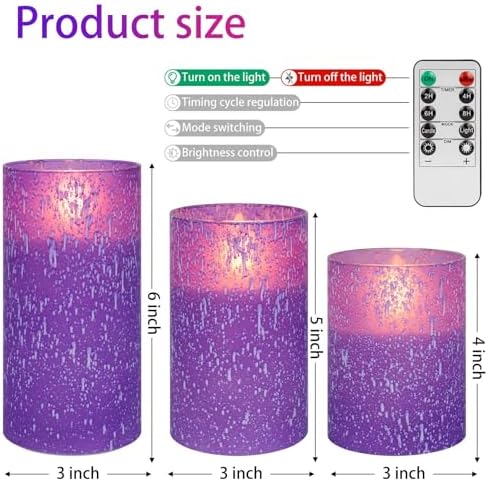 Purple Flameless Candles With Remote LED Battery Operated Candles Set of 3 - Image 2