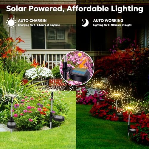 Solar Outdoor Lights Outdoor Waterproof 200 LED Firework Light Solar Powered Sparkles Landscape Fairy Light Outside Decorations Lights for Yard Patio Pathway Lawn Party Decoration, 8 Pack - Image 6