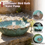 Outdoor Solar Bird Bath with Water Pump Fountain, Two Usage Modes for Hummingbird, 16.9"W Solar Powered Birdbath, Sunflower with bird, 7 nozzles Water Feature for Garden Backyard Decor (Peacock Blue) - Image 3