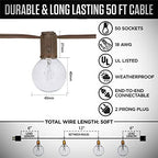 Abeja 50Ft Outdoor Patio String Lights with 53 Clear Globe G40 Bulbs, 5W, 120V,UL Certified for Patio Porch Backyard Deck Bistro Gazebos Pergolas Balcony Wedding Gathering Parties Markets Decor, Brown - Image 2