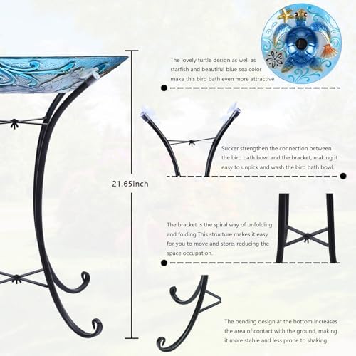 MUMTOP Solar Bird Bath Bowl with Metal Stand, Bird Feeder for Garden Decor - Image 5