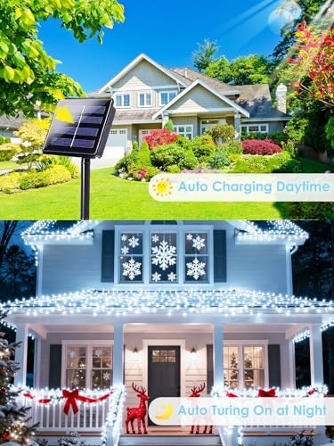 4 Pack 180FT Solar Christmas Lights Outdoor Waterproof, Super Bright 320 LED Solar String Lights with 8 Lighting Modes, Green Wire Solar Twinkle Fairy Lights for Outside Tree Xmas Party(Cool White) - Image 4