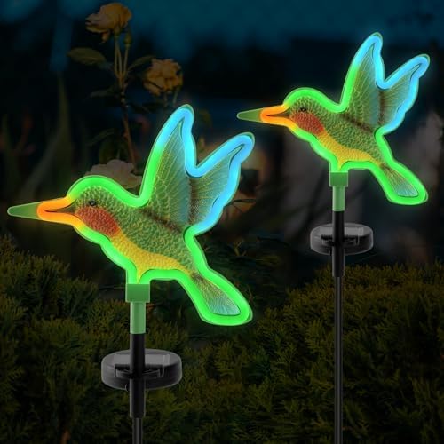 Solar Hummingbird Garden Lights 2 Pack, Colorful Neon Glow LED Solar Stake Lights, Waterproof Outdoor Decorative Landscape Lighting for Yard, Patio, Gifts for Mom by Unknown