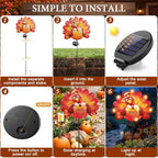 Lewondr 2PCS Thanksgiving Decorations Solar Fall Turkey Garden Stakes - Image 5