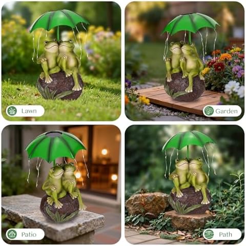 Solar Garden Statues Decor Frogs Couple with LED Lights and Umbrella, Outdoor Frog Garden Statue for Patio, Balcony, Housewarming, Yard Frog Gifts for Women - Image 7