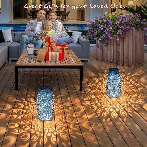 Garden Gifts for Women Solar Lanterns Outdoor Waterproof Peacock Garden Gifts Mom, Big Solar Lights, Garden Decor, Yard Art, Mothers' Day Birthday Gifts Grandma Grandpa(2Pack, Blue Gold - Image 2