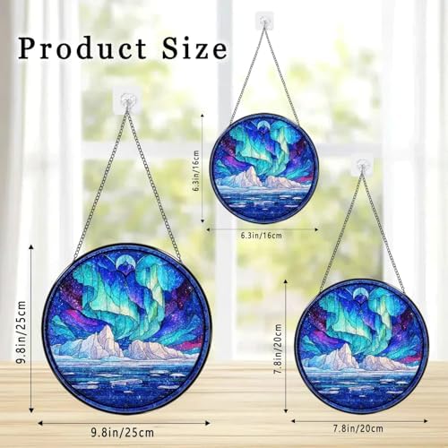 Stained Glass Window Hanging Mountain Sunset Porch Music Scene Sun Catchers Rustic Banjo Violin Lantern Floral Suncatchers for Home Porch Garden Indoor & Outdoor Decor (9.8x9.8 in) - Image 3
