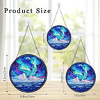 Stained Glass Window Hanging Mountain Sunset Porch Music Scene Sun Catchers Rustic Banjo Violin Lantern Floral Suncatchers for Home Porch Garden Indoor & Outdoor Decor (9.8x9.8 in) - Image 3