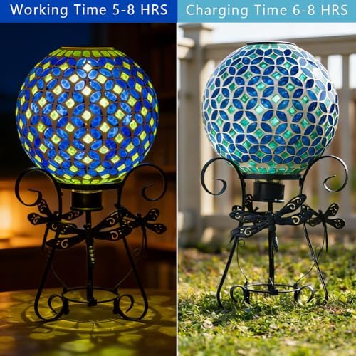 Stargarden Solar Gazing Ball, 10”Glass Gazing Globe with Metal Ball Stand - Image 4