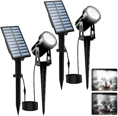 T-SUNUS Solar Garden Spot Lights, LED Solar Landscape Light Outdoor IP65 Waterproof 9.8ft Cable, Separated Solar Panel, Auto ON/Off for Garden, Driveway, Pathway, Pool Area (White 6000K) by T-SUNUSLighting