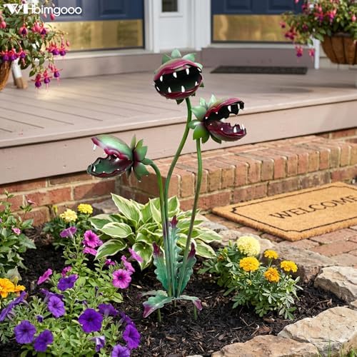 Venus Flytrap Garden Stake - 25inch Metal Outdoor Flowers Yard Art - Image 2