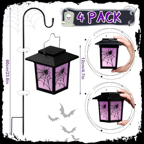 4 Pack Halloween Solar Lights 4.7 Inch Spider Purple Solar Pathway Lights - Image 2