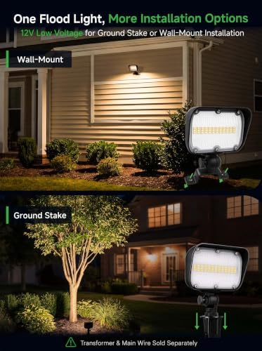 12V Landscape Flood Light, 12W 871LM, IP65 3000K Black, 4 Pack - Image 6