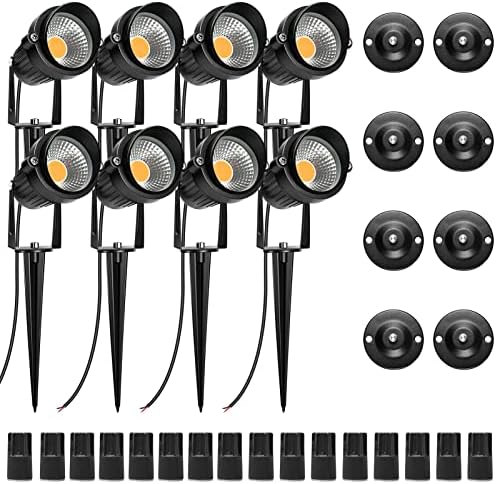LightingWill 5W Landscape Lighting, Warm White 3000K-3500K, DC 12V LED Low Voltage Landscape Lights, IP65 Waterproof Pathway Lights for Outdoor Garden, Yard, Fence, House, Lawn, Tree, Flags (8 Pack) by LightingWill