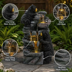 26.38" Bear Waterfall Fountain with LED Lights, Resin Outdoor Water Fountain with Cascading Rock Design, Wildlife Garden Fountain for Patio, Backyard, Porch & Yard, Black and Gray - Image 5