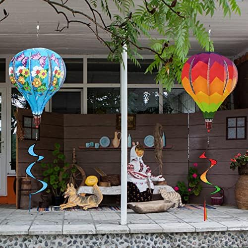 Giant Rainbow Butterfly Hot Air Balloon Garden Wind Spinners Large Pinwheels Lawn Yard Catchers Ornaments Windmills Outdoor Hanging Decor Whirligigs Wind Hanging Windsock 2Pack - Image 6