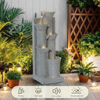 5 Tiered Waterfall Fountains, Bowl Water Fountain with LED Lights, Floor Garden Waterfalls Outside, Modern Cascading Flow Fountain for Garden, Yard, Patio, Home Decor (Light Grey) - Image 5