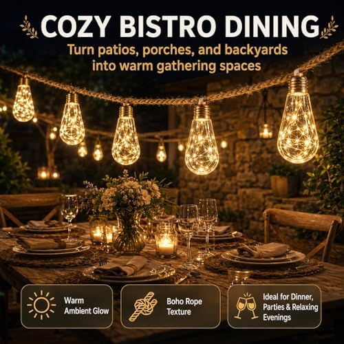 Boho Fairy String Lights Outdoor Backyard Solar String Lights LED for Garden Patio Porch Decor USB Waterproof Shatterproof Bulbs 8 Modes Edison Night Lamp Party Gift(33ft 24Lights,Colorful Normal) - Image 3