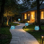 Stargarden 4 Pack Mosaic Solar Lanterns, Blue Glass Hanging Lantern - Image 6