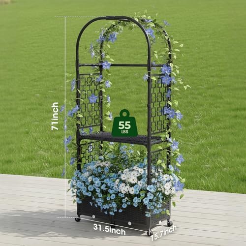 71"x16"x32" Planter Box with Trellis, 3-in-1 Self-Watering Planter Box with Wheels for Patio,Raised Garden Bed with Trellis, Drainage Holes & Metal Storage Rack for Vine Climbing Plants - Image 5