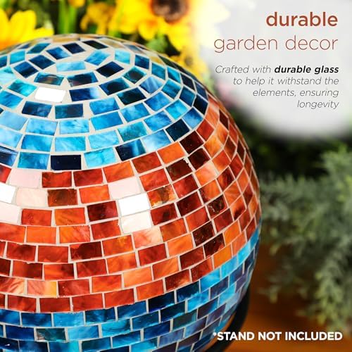 Alpine Corporation HGY292 Striped Mosaic Gazing Globe, Stylish Décor for Garden, Patio, & Lawn, 12" H, Orange and Turquoise - Image 6