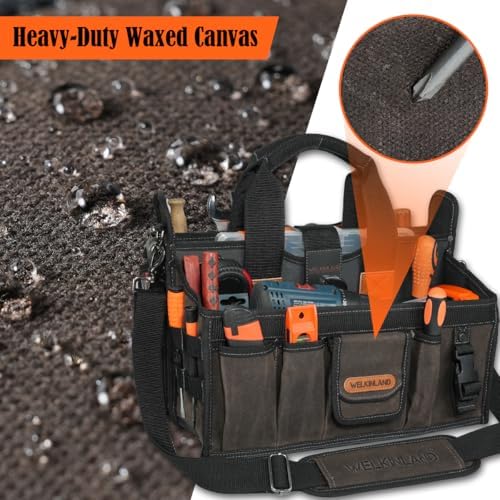 WELKINLAND 20-Pocket Electrician Tool Tote,16"Double Open-Top Tool Tote Bag - Image 3