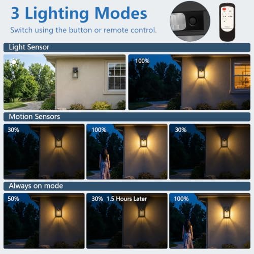 Solar Wall Lanterns Outdoor with 3 Lighting Modes & Motion Sensor, 2 Pack - Image 3