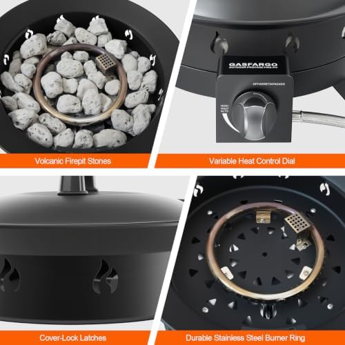 Portable Propane Fire Pit, 19-inch, 60,000 BTU Gas Fire Pit with Fire Pit Cover & Carry Kit, Smokeless Fire Bowl, Outdoor Fire Pit for Camping, Backyard, Patio, Tailgating, RV, Deck - Image 4