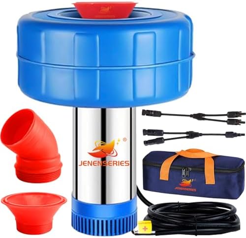 Solar Pond Fountain Aerator 0.5HP 24V Stainless Steel DC Floating water Pump with 20ft Cord wire suitable for Lake Fountain/V-Shape Display/Pond Cascade Pump/Pond Jet System by JENENSERIES