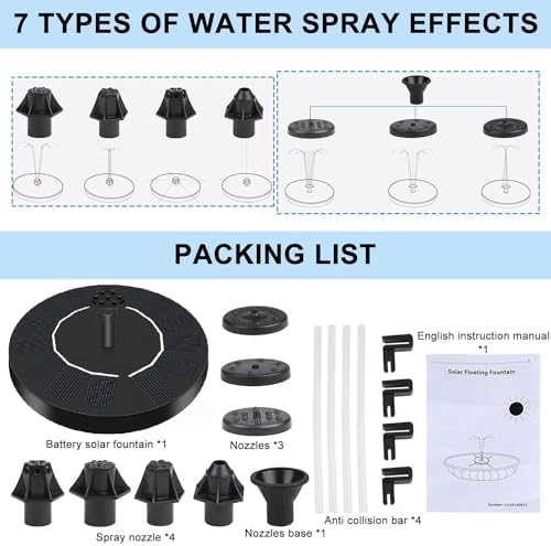 5 Inch Solar Water Pump, 7V/1.7W 200L/h Bird Bath Fountain Pump, w 6 Nozzle, Free Standing Floating Solar Powered Water Fountain Pump for Bird Bath, Garden, Pond, Pool, Outdoor - Image 3