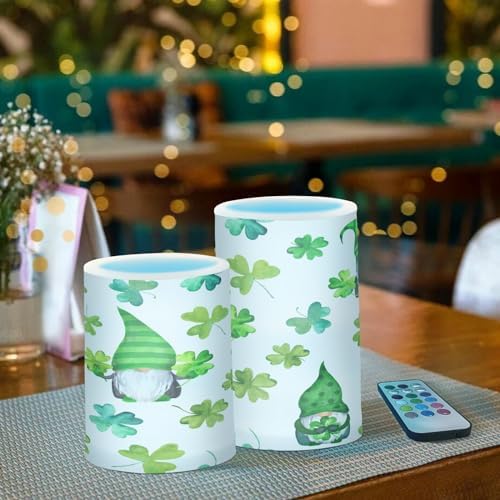 YETTASBIN St.Patrick's Day Gnome Flameless Candles with Remote Control and Timer, Adjustable Brightness Long Lasting Battery Operated LED Pillar Candles for Indoor Outdoor Party Home Decor, 2 Pack - Image 6