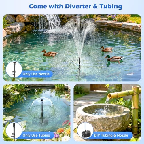 Antfraer 25W Solar Fountain Pump, 320 GPH Solar Pond Pump with 4 Nozzles, Adjustable Flow & 6.6ft Tubing, Solar Water Fountain Pump for Garden, Fish Tank, Backyard - Image 4