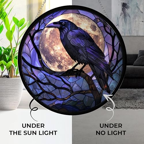 Crow Stained Glass Window Hanging,Hummingbird Sun Catchers Indoor Window Decor, Stained Glass Suncatcher Gifts for Women, Crow Lover, Christmas Decorations - Image 3