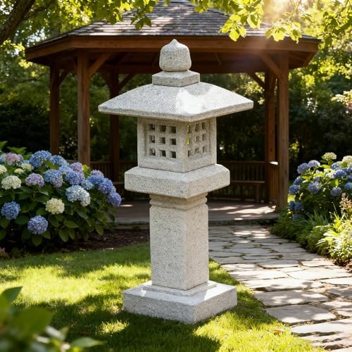 Natural Granite Stone Lantern, Japanese Garden Pagoda, Handcrafted Traditional Stone Lantern, Suitable for Garden, Patio, Zen Landscape Decor (Height 25 x Width 10 inches) - Image 4