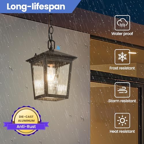 Outdoor Dusk to Dawn Pendant Light Black Outdoor Porch Hanging Light - Image 5