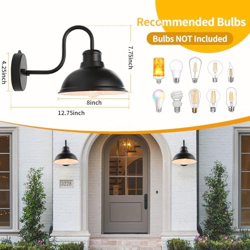 Dusk to Dawn Barn Light Outdoor Sconce 8" Exterior Lighting Fixtures 2 Pack - Image 2