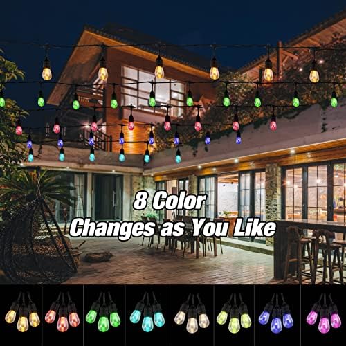 24FT Solar Outdoor String Lights, 12 Shatterproof Edison LED Bulbs, Dimmable RGB Color Changing Patio Lights Waterproof with Remote. for Patio Decor, Garden, Yard, Party, Bistro - Image 2