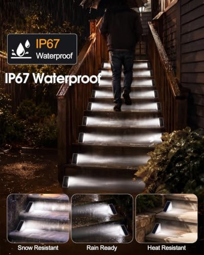16 Pack Grey Solar Step Lights Outdoor Waterproof - 6000K Cool White - Image 4