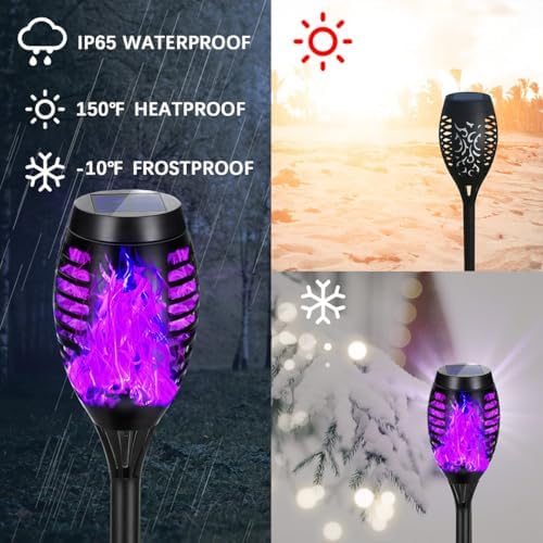 Solar Lights Outdoor Decorations, Upgraded Purple Flickering Flame, Waterproof Halloween Torch Lights, Tiki Torches for Outside Patio Pathway Decor, 6 Pack (18) - Image 2