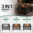 Outvita Outdoor Fire Pit, 32 Inch Square Firepit Table, Floral Cutout - Image 2
