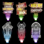 Aurelema 6 Pcs 17" Metal Halloween Tombstones, Wooden Sign Lighted by Aurelema